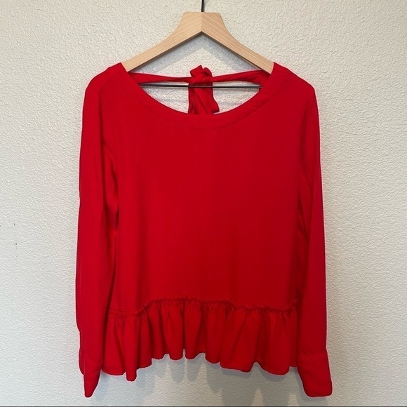 Anthropologie Cloth & Stone Blouse Long Sleeve Tie Open Back Ruffle Top M - Picture 1 of 13